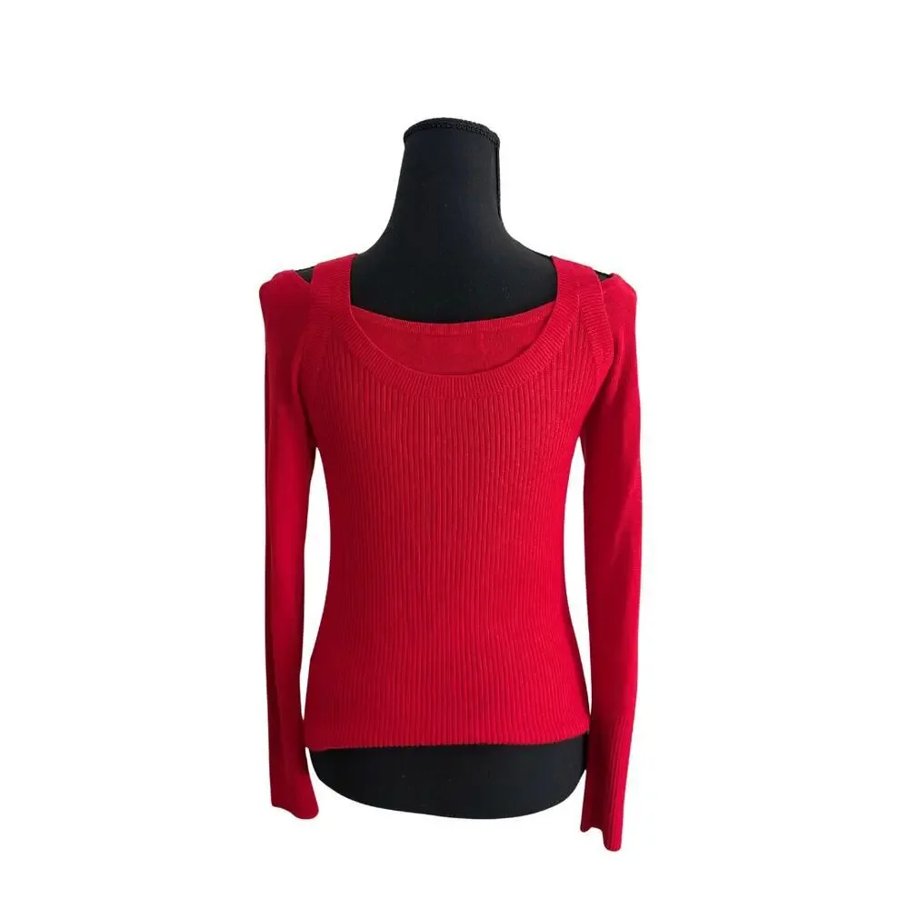 Anthropologie Jamie Red Cold Shoulder Ribbed Knit Sweater Women’s XS